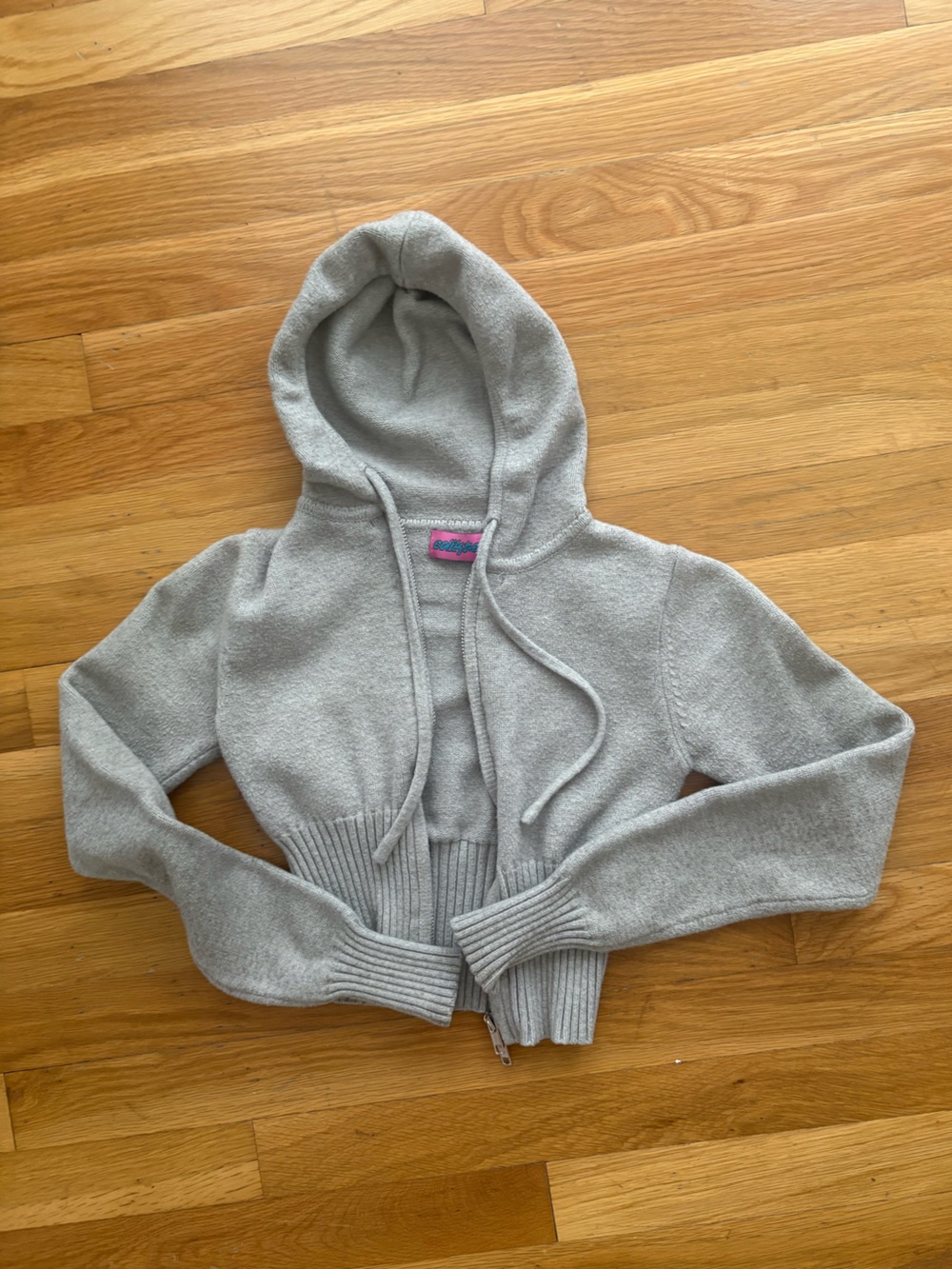 Edikted Light Gray Hooded Cropped Cardigan